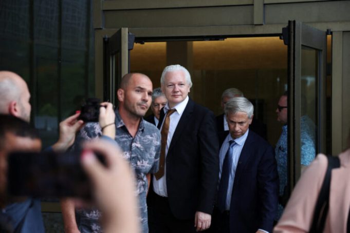 WikiLeaks founder Julian Assange following a hearing at U.S. District Court in Saipan