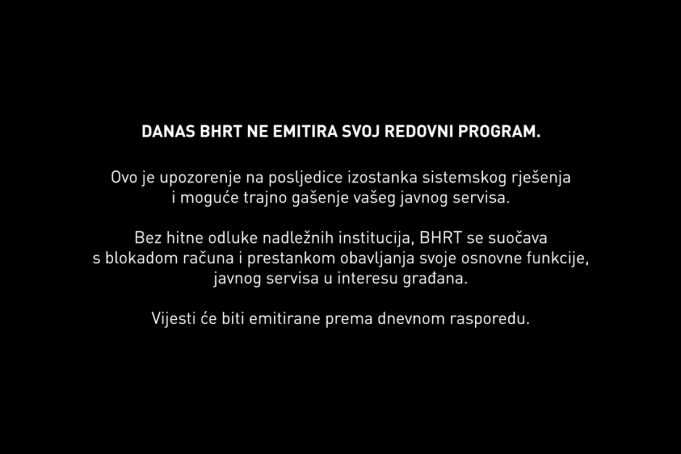BHRT ne emituje svoj redovni program telop 1